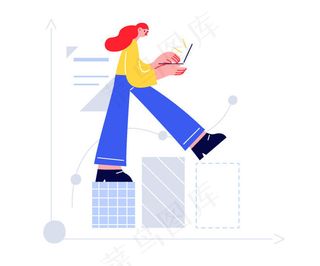 扁平风简笔画抽象办公人物插画