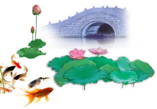 中国古风元素小桥莲花