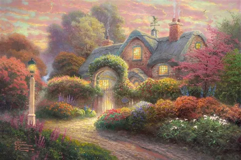 欧式复古油画乡村小屋图片 欧式复古油画乡村小屋图片