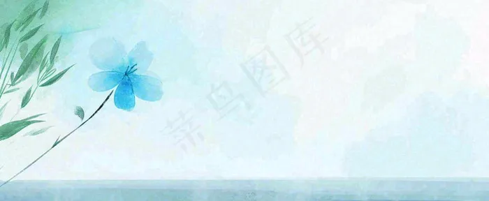 夏天海面清新绿植简约插画，夏至春分谷雨(1712x704)