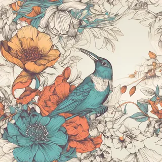 花鸟图，插画风格，无缝贴图，素材