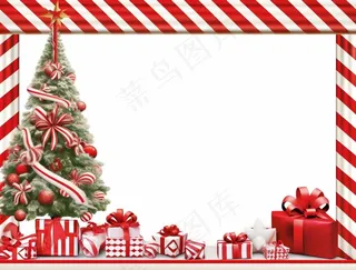 圣诞边框装饰圣诞树圣诞老人可爱卡插画背景