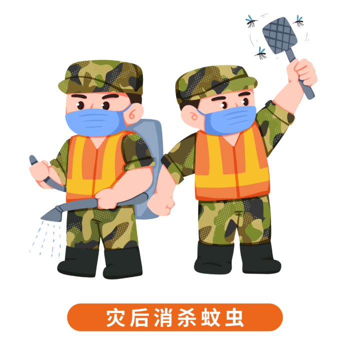 通解放军人物夏季防汛防洪安全知识插画