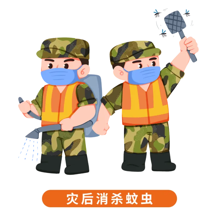 通解放军人物夏季防汛防洪安全知识插画