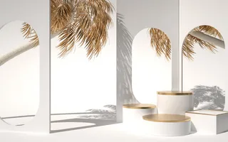 光影场景产品主图背景3D场景图详情页香槟色