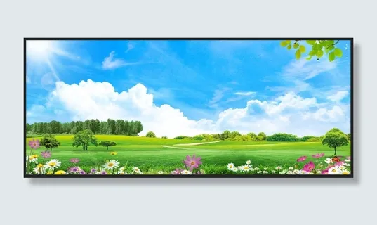 蓝天白云草地花图