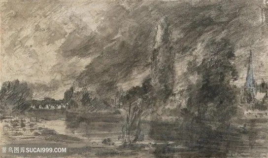 康斯坦布尔手绘素描风景画 康斯坦布尔手绘素描风景画