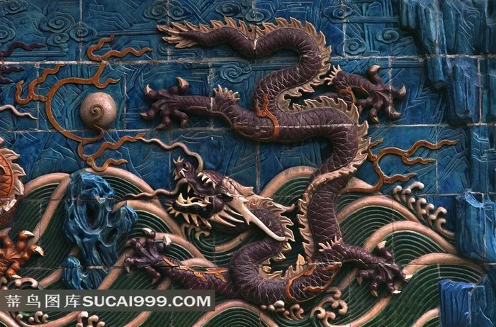 中国传统龙纹戏珠浮雕