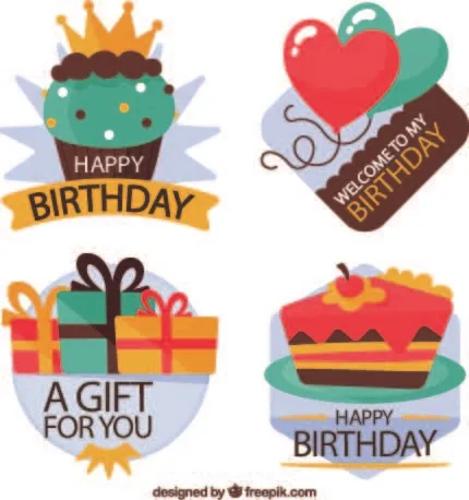 免抠彩绘生日标签ai矢量模版下载