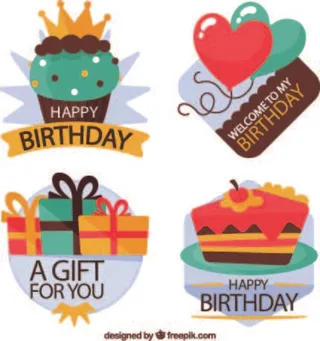 免抠彩绘生日标签