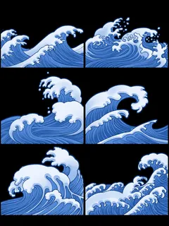 中国风国潮插画海浪波浪背景装饰浪花图案元素