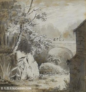 康斯坦布尔油画手绘农房道路美景