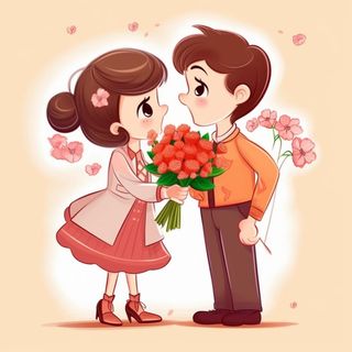 520情人节情侣亲吻送花插画素材背景