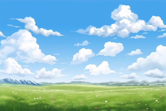 春天的蓝天白云草原很美背景图