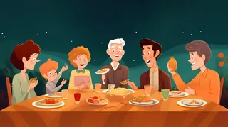 团圆饭年夜饭一家人过节卡通插画素材