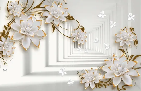 雕塑白色兰花背景墙 雕塑白色兰花背景墙