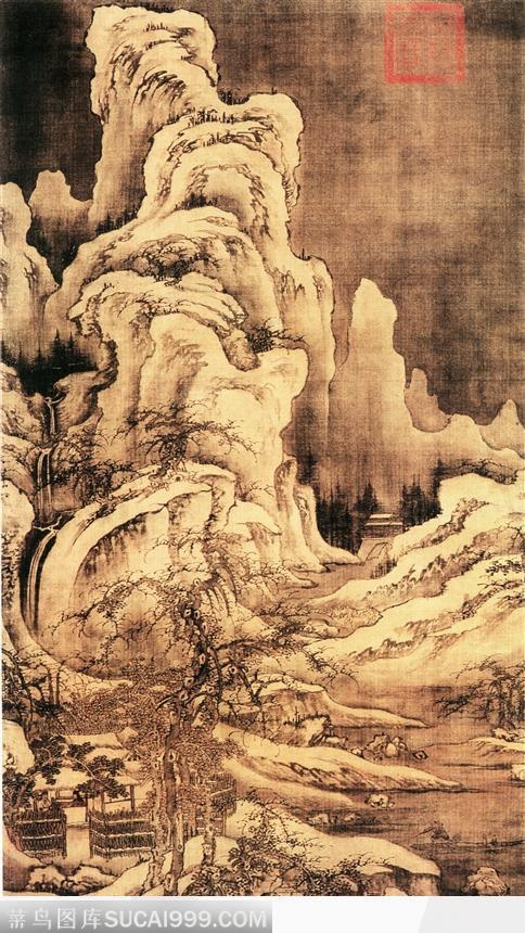 雪溪晚渡图