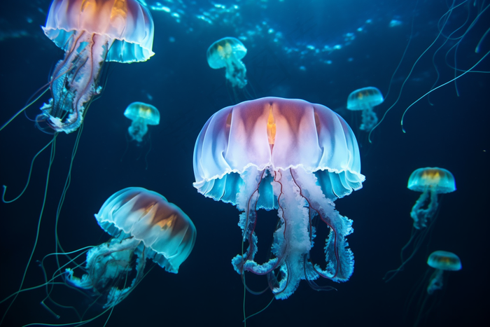 海洋水母蓝色海洋摄影图