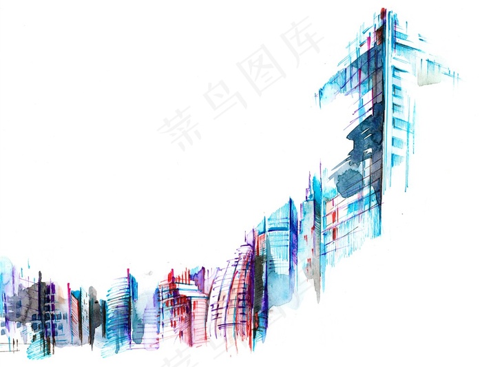 多彩手绘抽象城市建筑高清图片