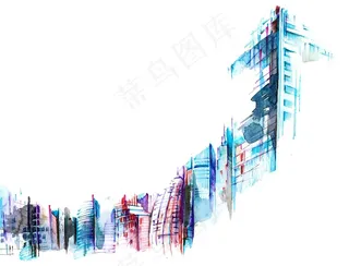 多彩手绘抽象城市建筑高清图片