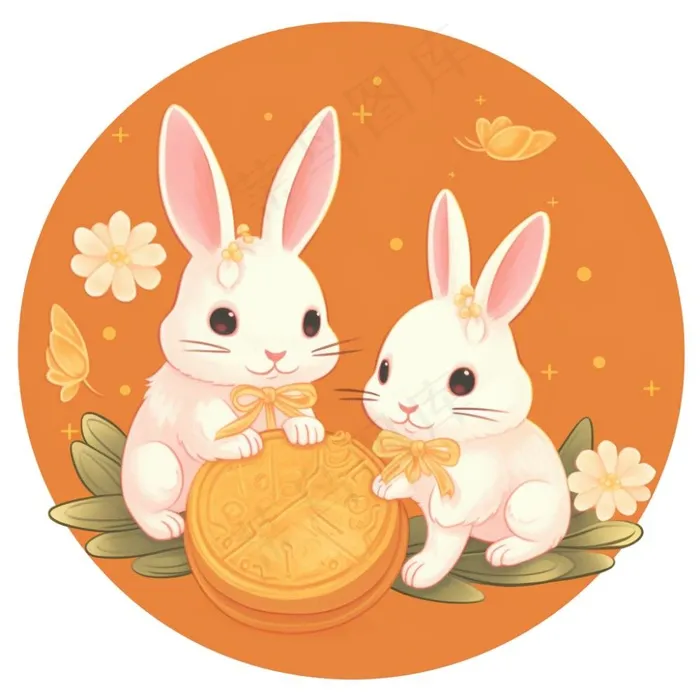 中秋月饼玉兔插画免抠(1024x1024)