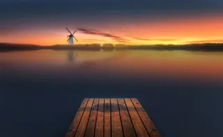 夕阳海岸晚霞风光风景图片