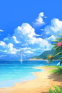 夏日清新阳光沙滩海浪蓝色插画背景