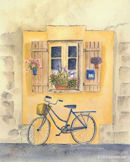 自行车唯美窗户高清油画