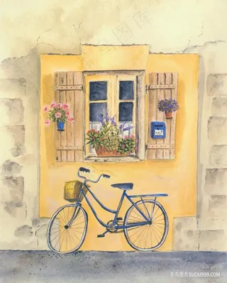 自行车唯美窗户高清油画