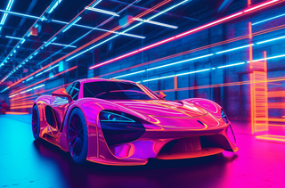 一辆跑车停在车库里面