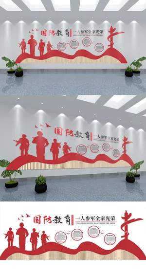 国防教育参军部队党建文化墙