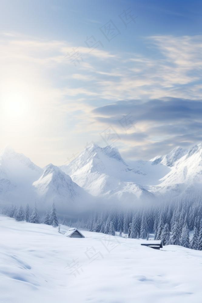 意境冬季雪景山脉背景(896x1344)