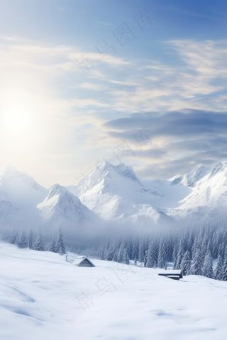 意境冬季雪景山脉背景