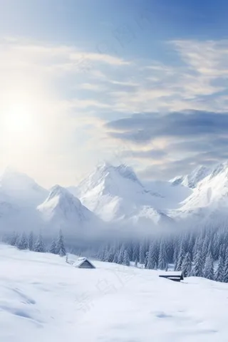 意境冬季雪景山脉背景