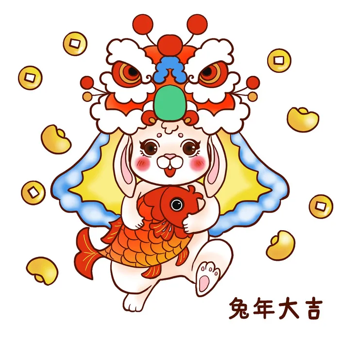 兔年大古可爱兔子挂画psd模版下载