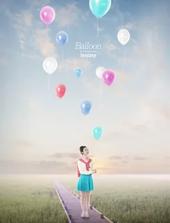 美女气球蓝天背景