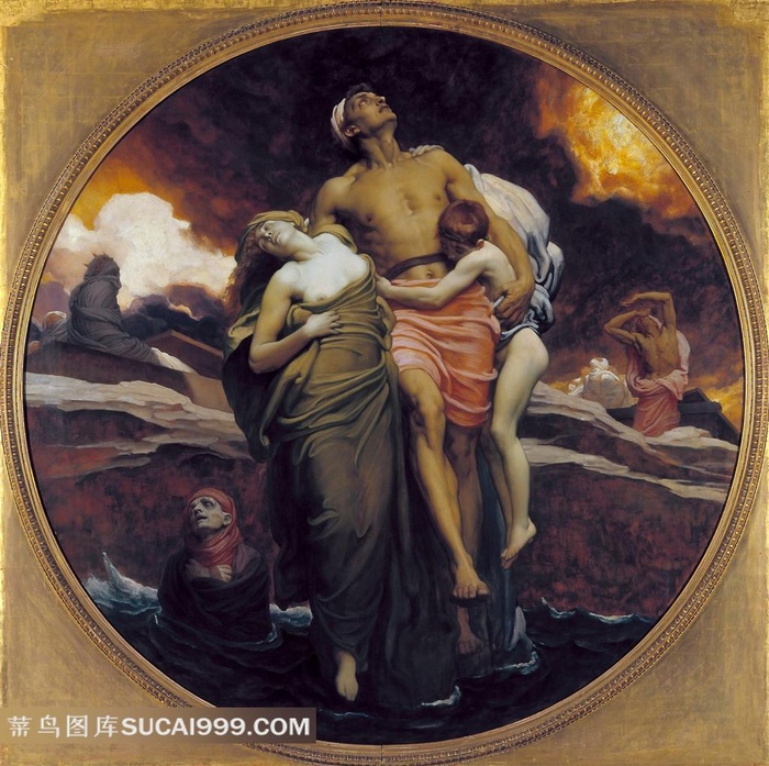 世界著名油画抱女人与小孩的男人