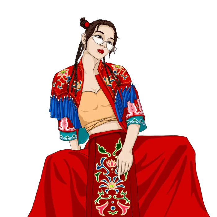 国潮风美女妇女节卡通插画人物手绘画屌帅风