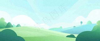 阳光明媚绿色的山坡卡通手绘春天