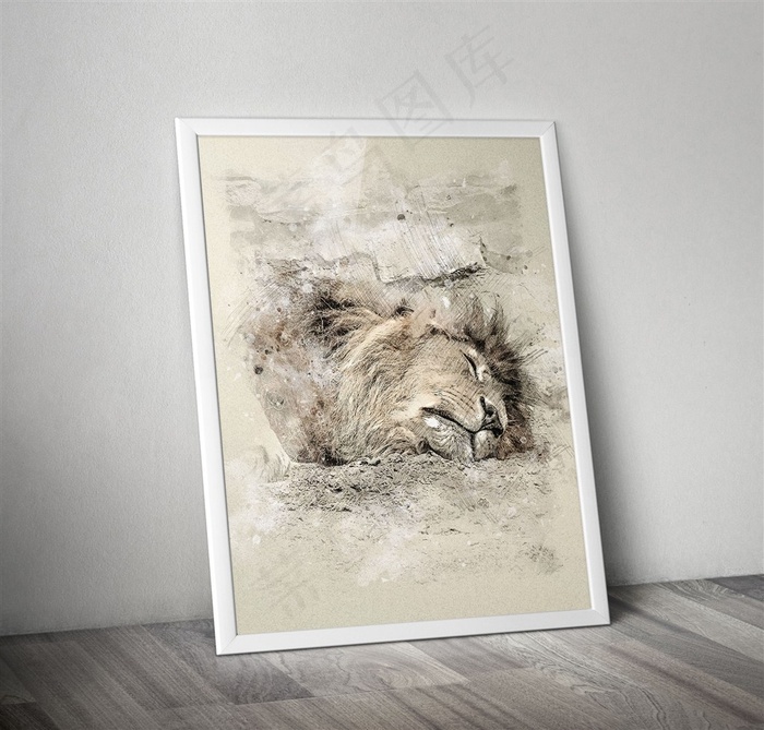 熟睡的狮子数码手绘无框装饰画