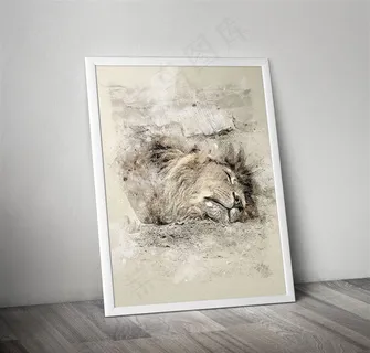 熟睡的狮子数码手绘无框装饰画