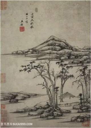 清代画家巨然仿古画册古风山水国画图片