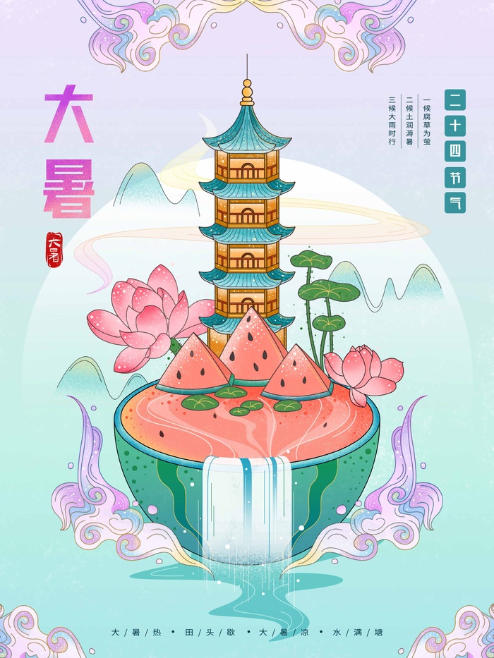大暑 大暑海报psd模版下载