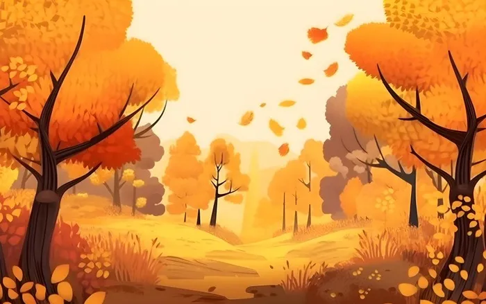 秋季森林树木金黄落叶背景(3600x2259)