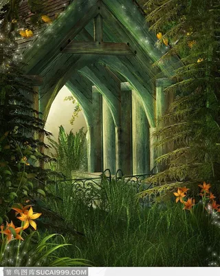 哥特式木质建筑潮流背景素材