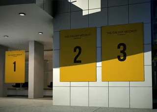 海报样机 室内 画展 画框样机 现代明亮建筑 (2)