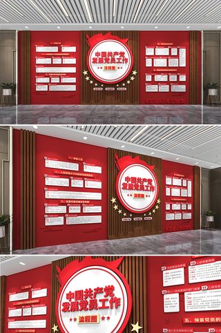 大气红色党组织架构工作流程图党建文化墙