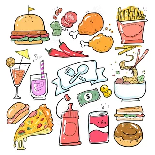 涂鸦, 草图, 手绘, 卡通片, 食物 涂鸦, 草图, 手绘, 卡通片, 食物