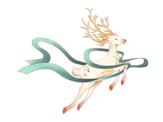 手绘国潮中国风敦煌神话九色鹿仙鹿麋鹿白鹿插画装饰PSD设计素材
