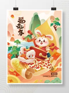 兔年2023喜庆宣传海报